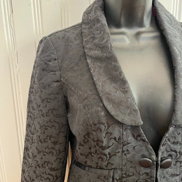 DKNY Jeans Black Damask Shawl Collar 3/4 Sleeve Blazer, Size Small - Picture 4 of 15